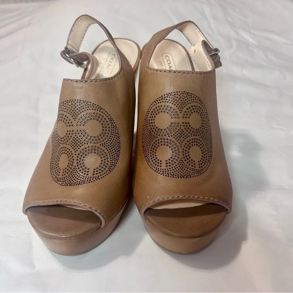 Coach Jade Beige Leather Wedge Sandals.8B - Picture 4 of 16